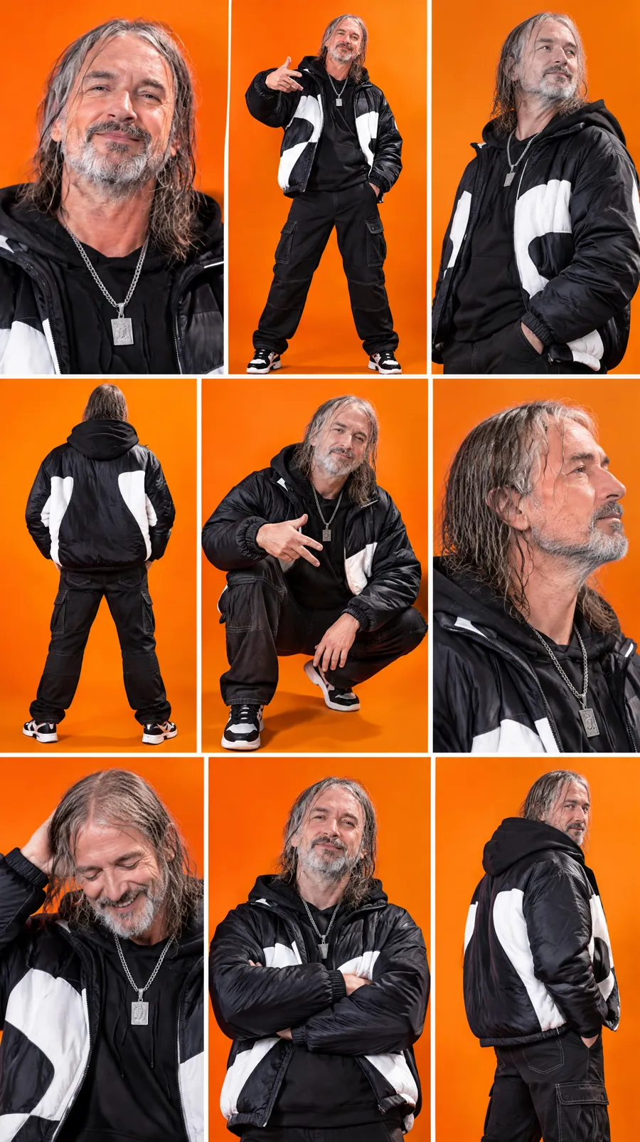 Contact sheet of Cloud9 posing against an orange backdrop